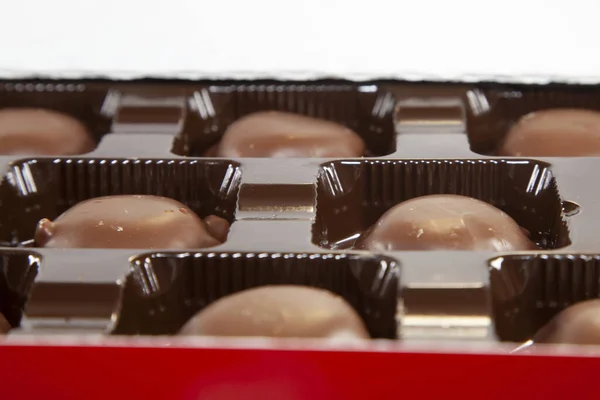 Close Chocolates Filled Caramel Pecans — Stock Photo, Image