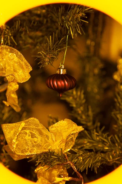 Purple Globe Artificial Christmas Tree Covered Yellow Glow — Stock Photo, Image