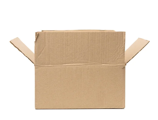 Open Cardboard Rectangular Box Made Corrugated Brown Paper Isolated White — Stock Photo, Image