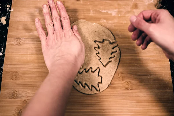 Top View Woman Hands Making Traditional Gingerbread — Stock Photo, Image