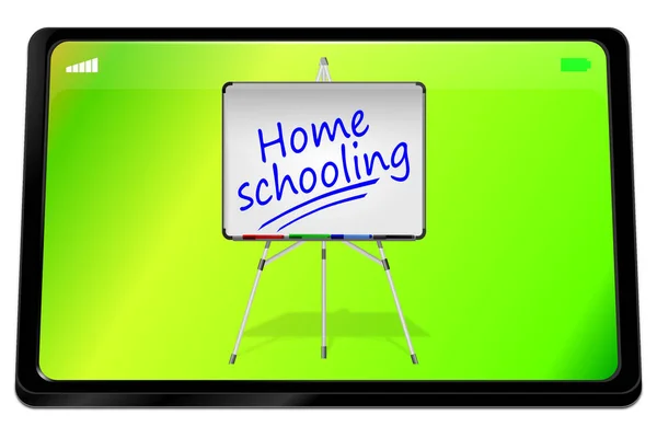 Tablet Computer Home Schooling Green Desktop Gambar — Stok Foto