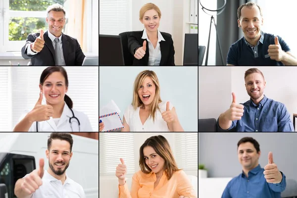 Video Conferencing Thumbs Faces Photo Collage — Stock Photo, Image