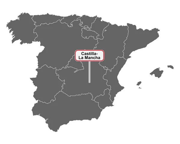 Landkarte Von Spanien Mit Ortsschild Castilla Mancha — 图库照片