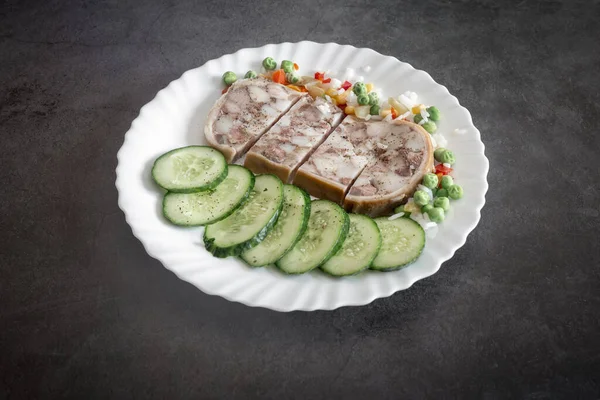 Table Plate Delicious Meat Appetizer Stuffed Meat Bacon Pork Stomach — Stock Photo, Image