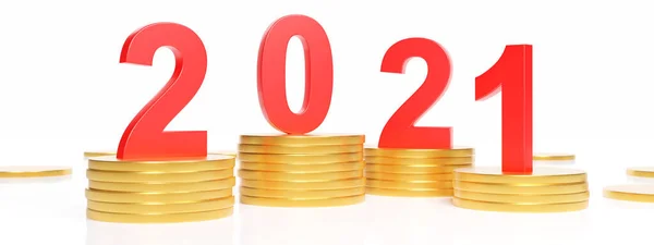 Año Nuevo 2019 Monedas Oro Sobre Fondo Blanco — Foto de Stock