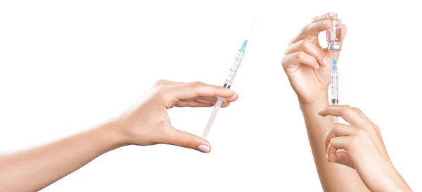 Seringue Pour Femme Avec Vaccin Isolé Sur Fond Blanc — Photo