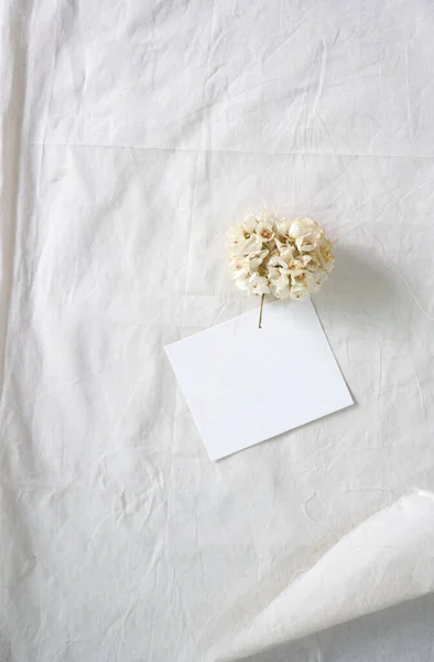 Papel Blanco Flor Blanca Sobre Tela Blanca Fondo Decorativo —  Fotos de Stock