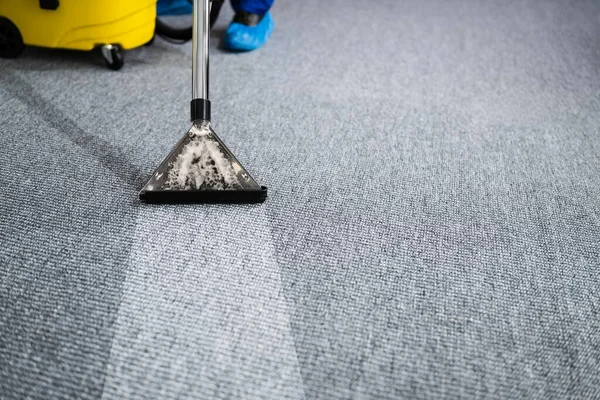 Professional Carpet Cleaning Service Vacuum Cleaner Janitor Removing Stain — Stock Photo, Image