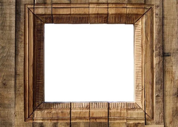 Rama Zdjęć Drewna Rustykalnego Przestrzenią Kopiowania Zewnętrzna Budka Fotograficzna Kwadratowa — Zdjęcie stockowe
