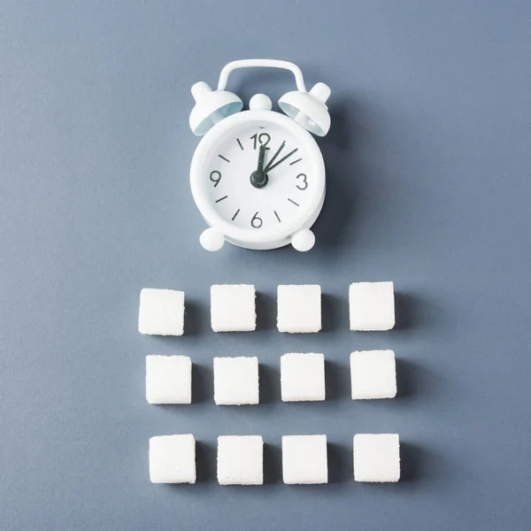 White Sugar Cube Sweet Food Ingredients Geometry Pattern Alarm Clock — Photo