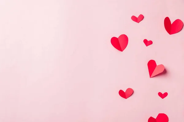 Тло Дня Святого Валентина Візерунок Красиві Червоні Паперові Серця Вирізані — стокове фото