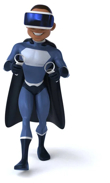 具有Vr Helmet的超级英雄的有趣3D图像 — 图库照片