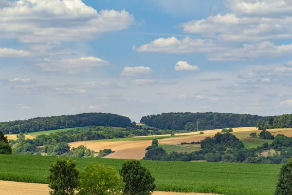 德国南部霍亨洛河州Jagst山谷周围的田园诗般的乡村风景 — 图库照片