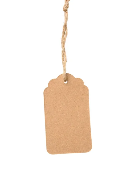 Blank Brown Rectangular Brown Paper Tag Rope Isolated White Background — Stock Photo, Image