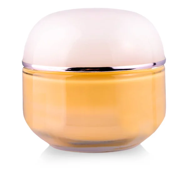 Tonal Cream Glass Jar White Background Closeup — Stock Photo, Image