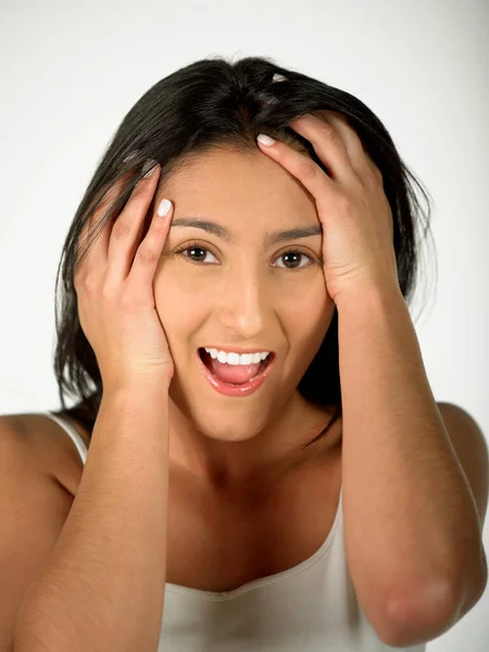 Portrait Beautiful Young Woman Her Hands — Stock Photo, Image