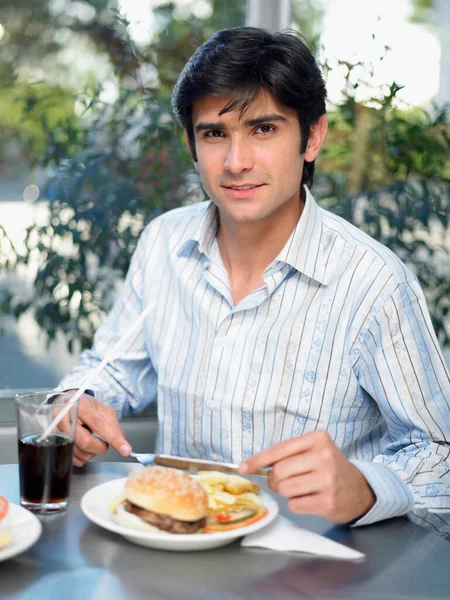 Retrato Jovem Com Uma Xícara Café Bolo — Fotografia de Stock