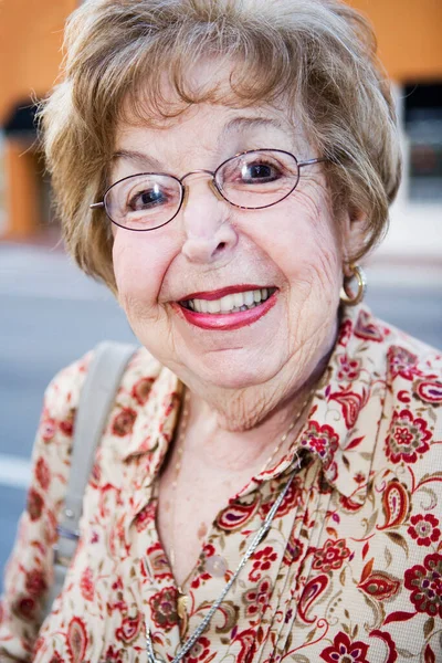 Portrait Beautiful Senior Woman White Shirt — Stock Photo, Image