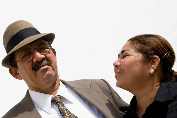 Portrait Senior Couple Mustache Hat — Stock Photo, Image
