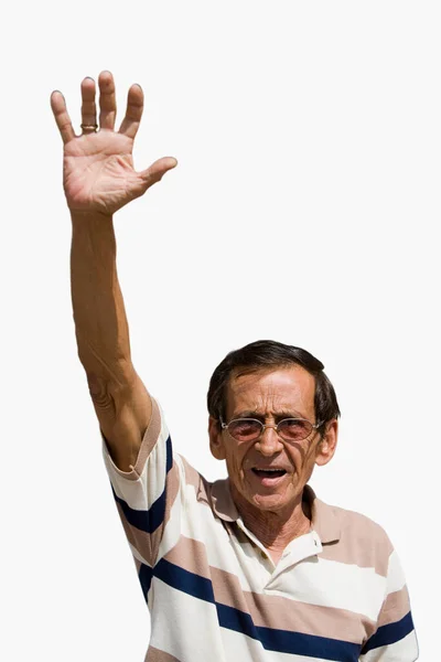 Hombre Mayor Con Barba Camisa Blanca Sobre Fondo Gris —  Fotos de Stock