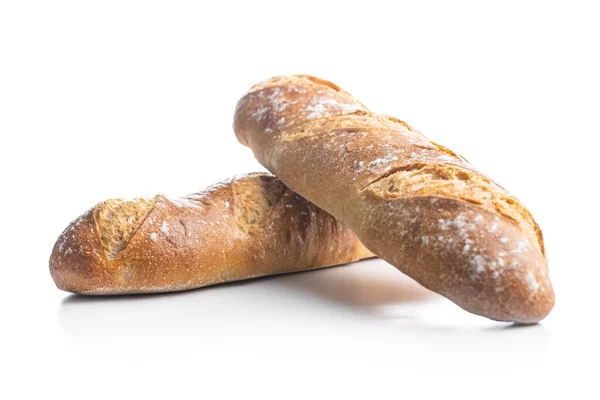 两只在白色背景上隔离的脆而新鲜的小面包 — 图库照片