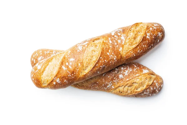 Zwei Knusprige Baguettes Isoliert Auf Weißem Hintergrund — Stockfoto