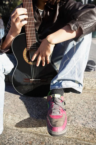 Young Man Guitar Headphones — Stock Photo, Image