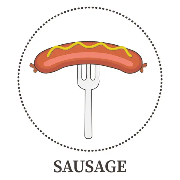 白色背景下叉子上有番茄酱和芥末的香肠 矢量插图 — 图库照片