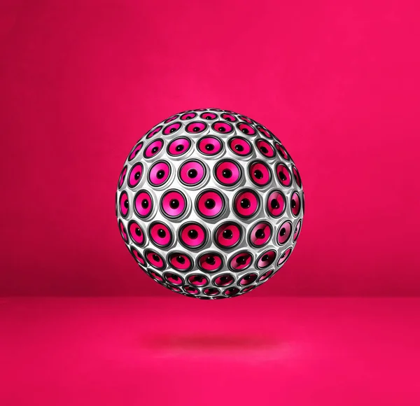 扬声器球体隔离在粉红的工作室背景上 3D插图 — 图库照片