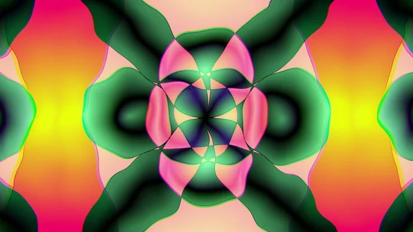コンピューターはカラフルな斑点からサイケデリックな背景を生成しました 形状と明るい色の融合の3Dレンダリング — ストック写真