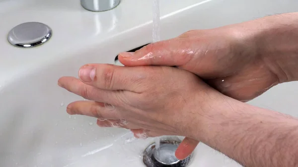 Unrecognisable Person Carefully Washing Hands Home Health Safety — Stock Photo, Image