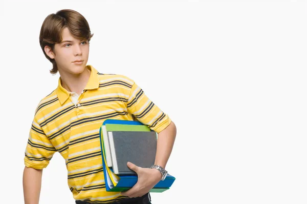 Niño Con Libros Sobre Fondo Blanco —  Fotos de Stock