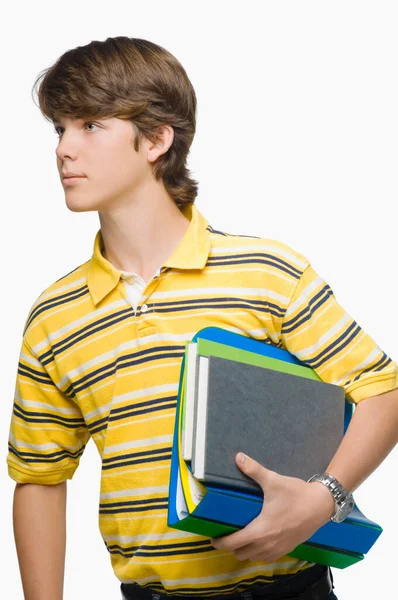 Jovem Estudante Com Livros Isolados Branco — Fotografia de Stock