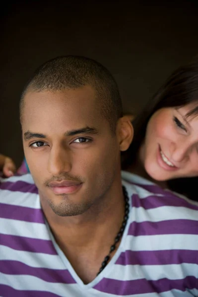 Portrait Young Couple Lying Bed Living Room — Stock Photo, Image