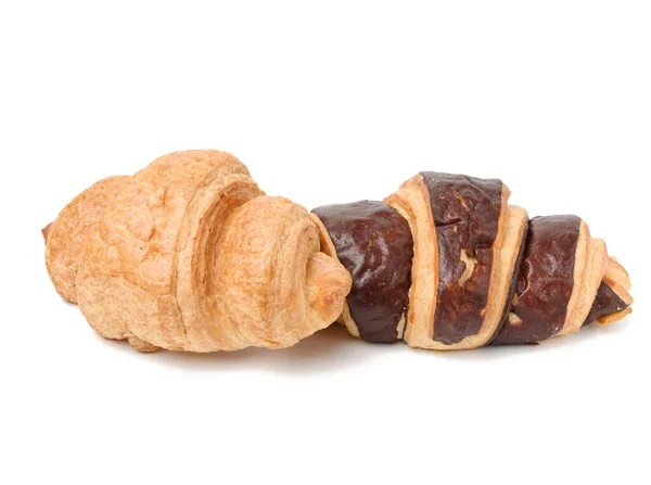 Croissant Chocolat Cuit Partir Farine Blé Blanc Isolé Sur Fond — Photo