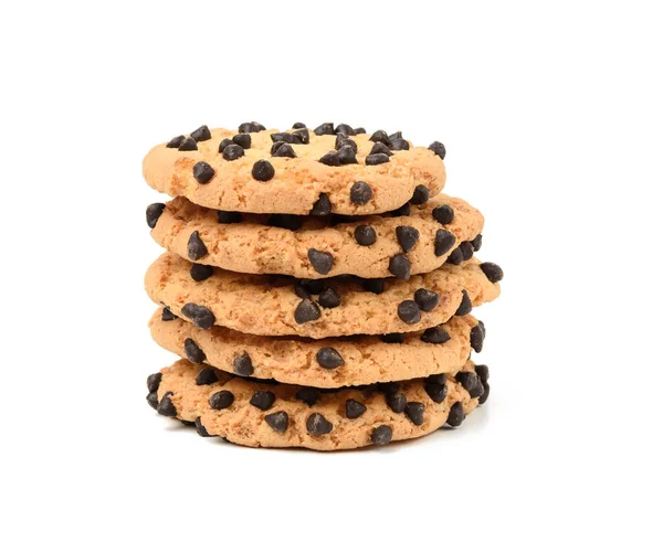 Stack Baked Cookies Chocolate Pieces Isolated White Background Close — Stock Photo, Image