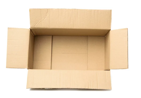 Open Empty Cardboard Rectangular Box Made Corrugated Brown Paper Isolated — Stock Photo, Image