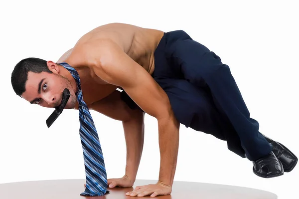 Joven Hombre Haciendo Flexiones Sobre Fondo Blanco —  Fotos de Stock