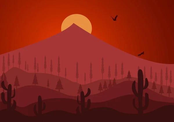 Desert Landscape Cactus Hills Mountains Silhouettes Векторний Природний Горизонт — стокове фото