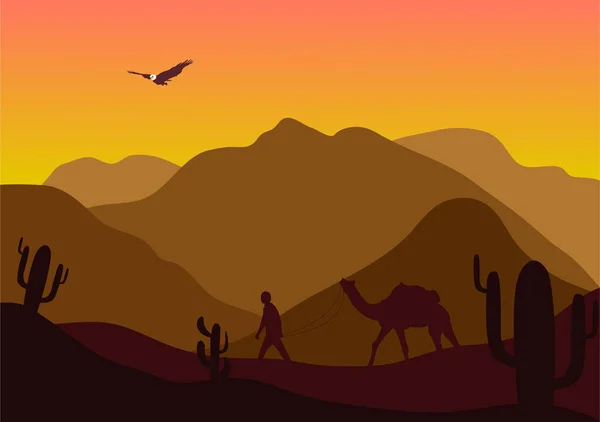 Desert Landscape Cactus Hills Mountains Silhouettes Векторний Природний Горизонт — стокове фото