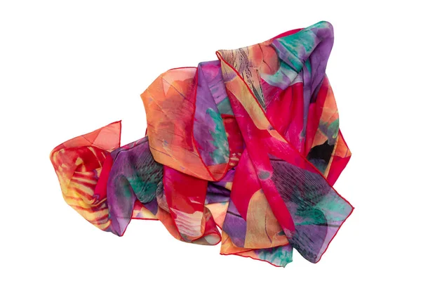 Шелковый Шейный Платок Изолирован Крупный План Прекрасно Завернутого Разноцветного Шелкового — стоковое фото