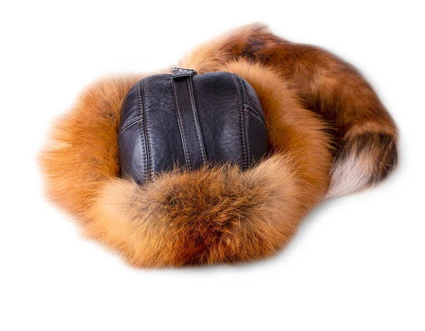 Мужская Меховая Зимняя Шляпа Fox Изолированы Белом — стоковое фото