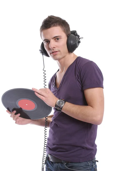 Kulaklıklı Genç Adam Müzik Dinliyor — Stok fotoğraf