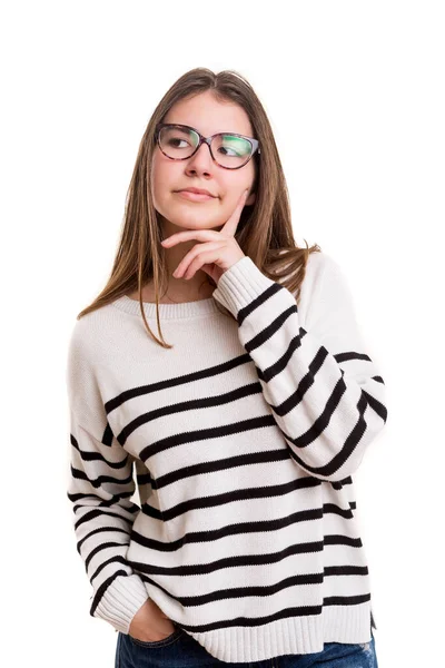 Giovane Bella Donna Con Occhiali Occhiali Isolati Sfondo Bianco — Foto Stock