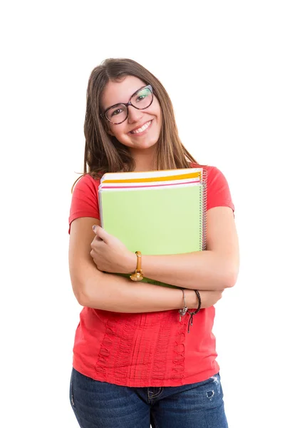 Joven Estudiante Con Libros Aislados Blanco — Foto de Stock