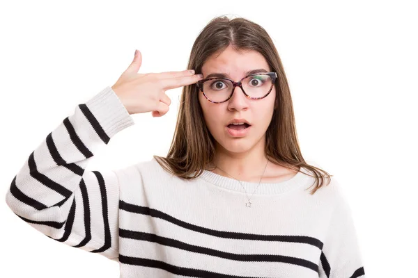 Young Woman Glasses Eyeglasses Isolated White Background — Stock Photo, Image