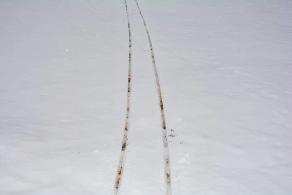 Traces Sledge White Snow Copy Space — Stock Photo, Image