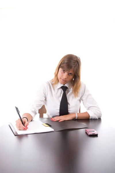 Biznes Kobieta Pisanie Notatek Biurze — Zdjęcie stockowe