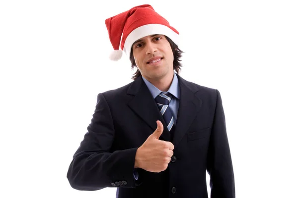 Kırmızı Kravatlı Noel Baba Kostümlü Genç Adam Beyaz Arka Planda — Stok fotoğraf