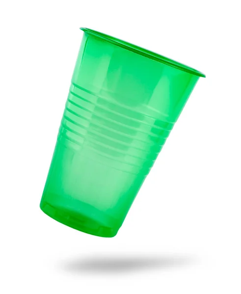 Grön Plast Kopp Isolerad Vit Bakgrund — Stockfoto
